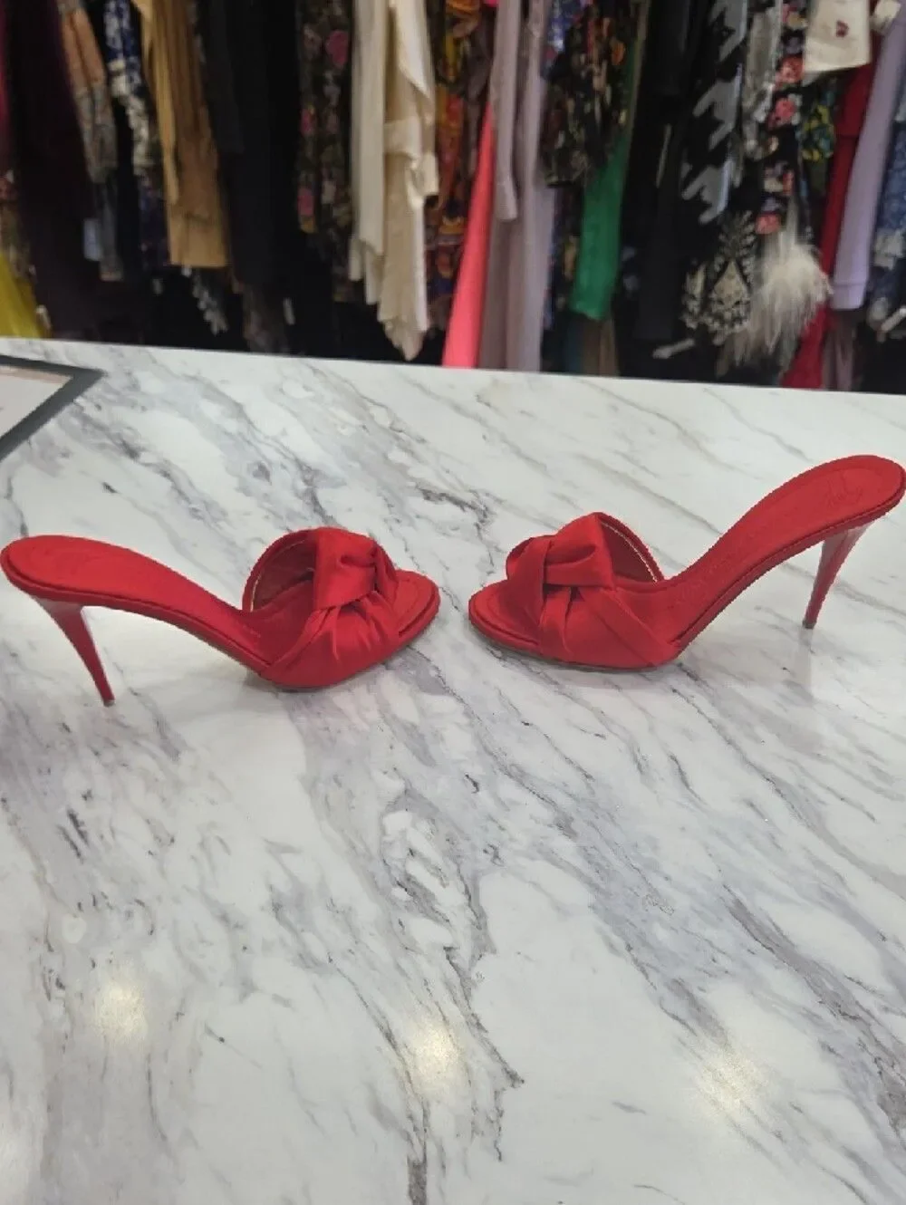 Giuseppe Zanotti Red Satin Knot Stiletto Mules